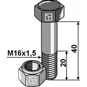 Болт с гайкой - M16x1,5 - 12.9