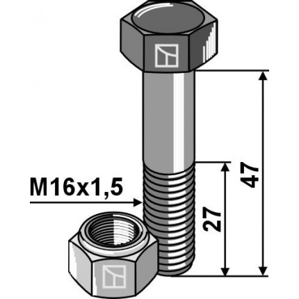 Болт с гайкой - M16x1,5 - 12.9