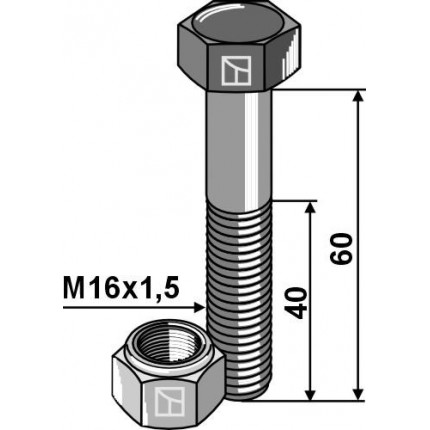 Болт с гайкой - M16x1,5 - 12.9