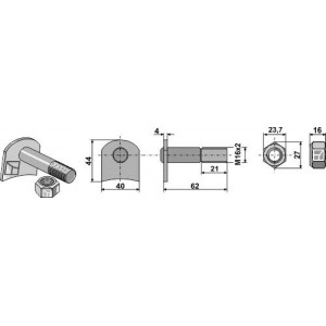 Болт крепления ножа со стопорной гайкой - уплотненная