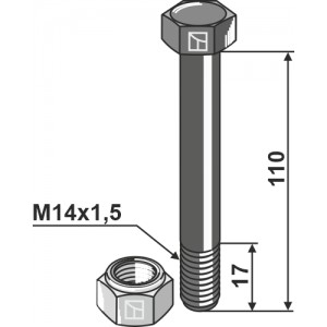 Шестигранный болт со стопорной гайкой - M14x1,5 - 10.9