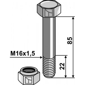Болт со стопорной гайкой - M16x1,5 - 10.9