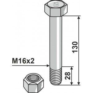 Болт со стопорной гайкой - M16 x 2 - 10.9