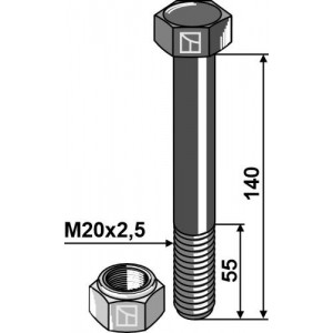 Болт со стопорной гайкой - M20 x 2,5 - 10.9