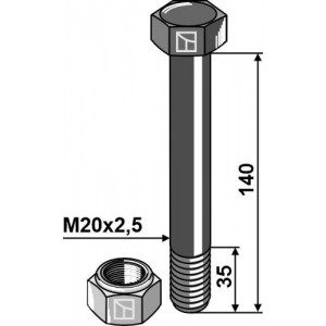 Болт со стопорной гайкой - M20 x 2,5 - 10.9