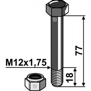 Болт со стопорной гайкой - M12x1,75 - 10.9