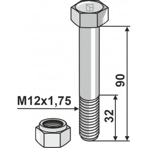 Болт со стопорной гайкой - M12x1,75 - 10.9