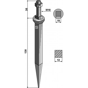 Зуб  бороны из борной стали с четырёхгранным гнездом