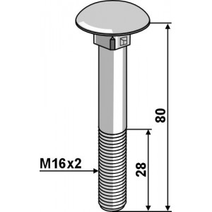 болт с полукруглой низкой головкой M16x2x80, оцинкованный без гайки