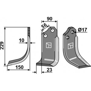 Ротационный зуб 229x90мм, левый