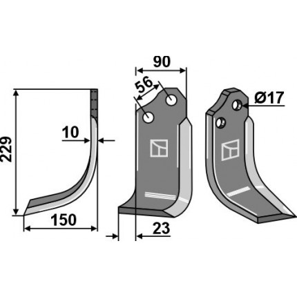 Ротационный зуб 229x90мм, левый