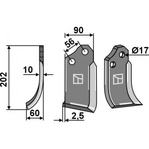Ротационный зуб 202x90мм, левый