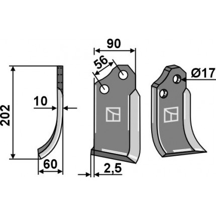 Ротационный зуб 202x90мм, левый