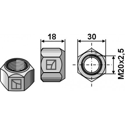 Металлическая гайка с зажимной частью M20 - DIN980 10.9 оцинкованная
