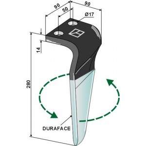 Зуб ротационной бороны (DURAFACE) 280мм, левый